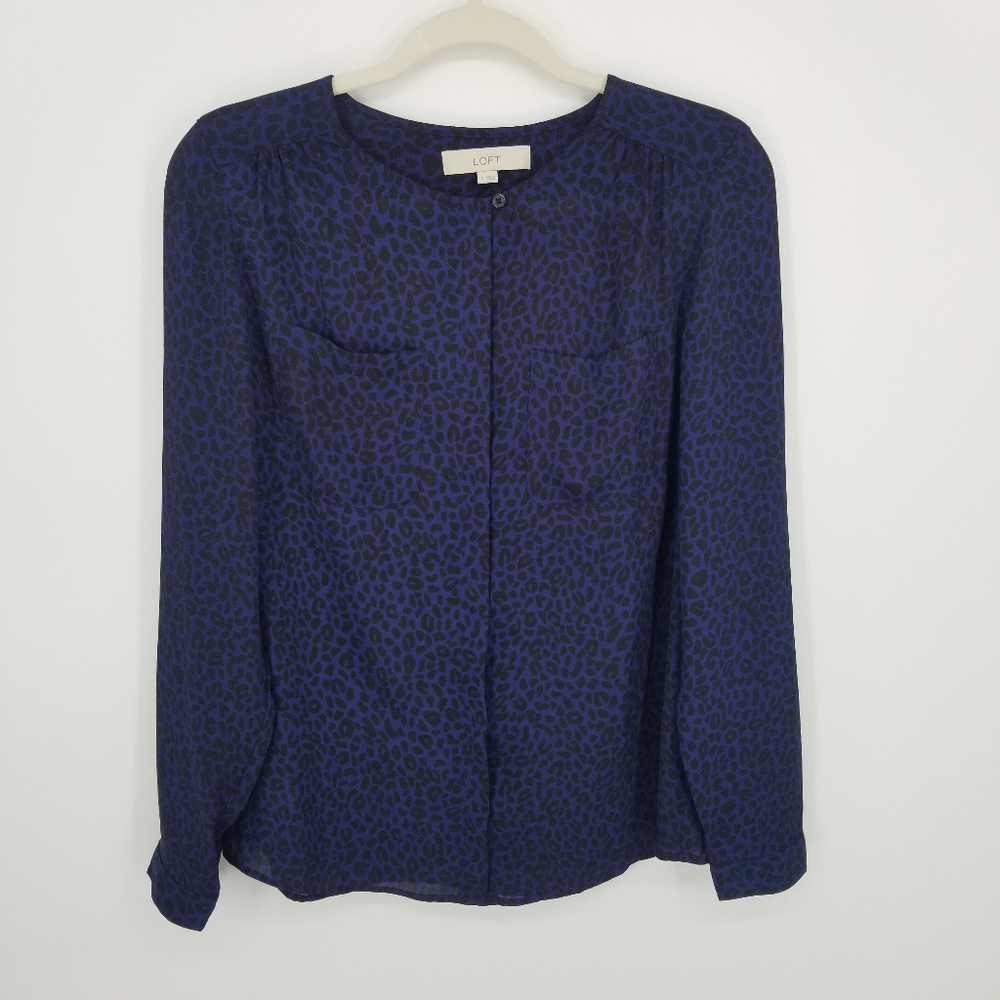 Loft Navy and Black Leopard print Blouse
